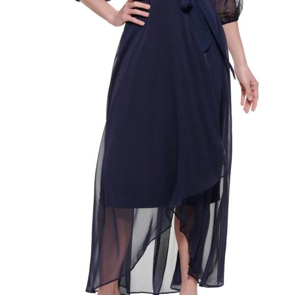 DKNY Balloon-Sleeve Faux-Wrap Gown – Midnight Blue – Size 8 – NWT - Picture 3 of 3